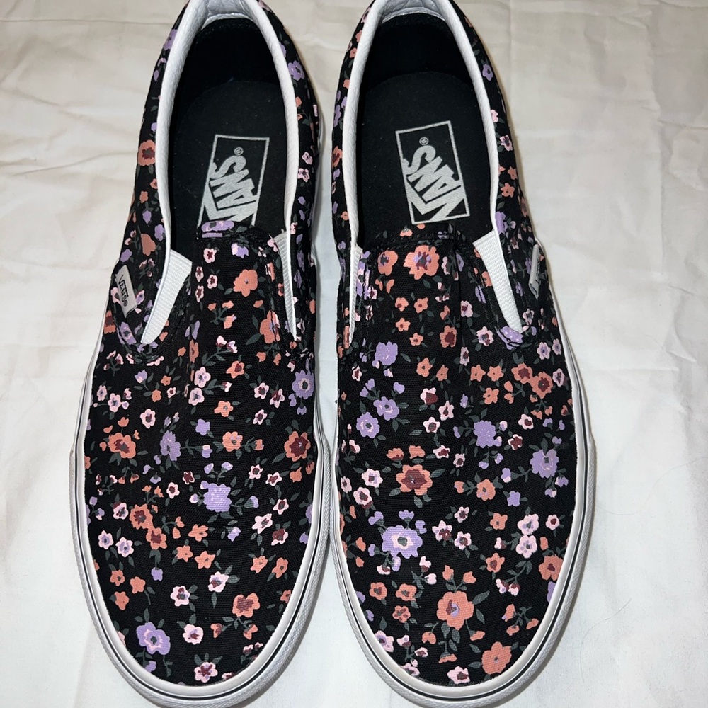 Vans Black Floral Slip-On Flats